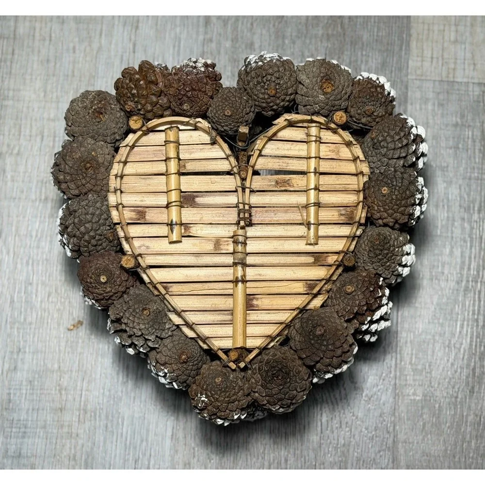 Rustic Heart‎ Shaped Pinecone Wreath natural Country Cabin Farmhouse Home Decor